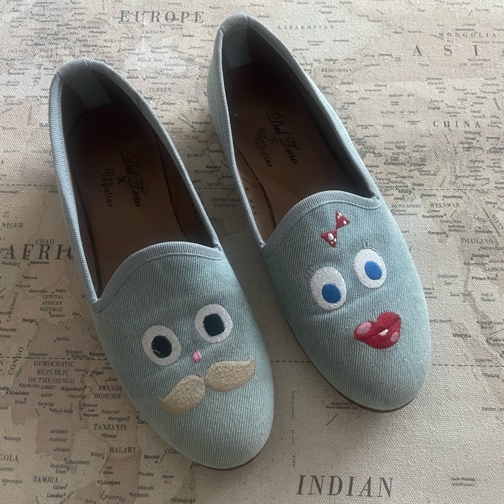 Man Repeller x Del Toro Goofy Face Slippers Denim Loafer Size 6